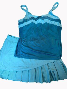 Tail Activewear Womens Size L 2 pc Blue Tank Top Pleated Skort Golf Tennis Set